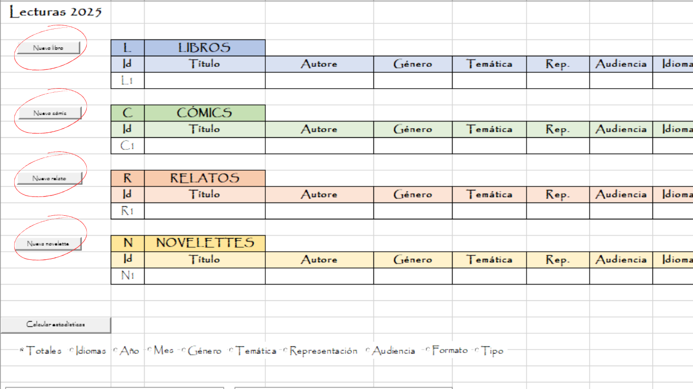 Los botones 'Nuevo' (izquierda de las tablas) son los que permiten que se puedan añadir nuevas lineas.